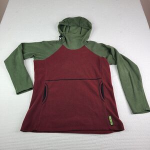 Melanzana L Hoodie Womens Large Grid Fleece Pullover Kangaroo Pocket Red Green